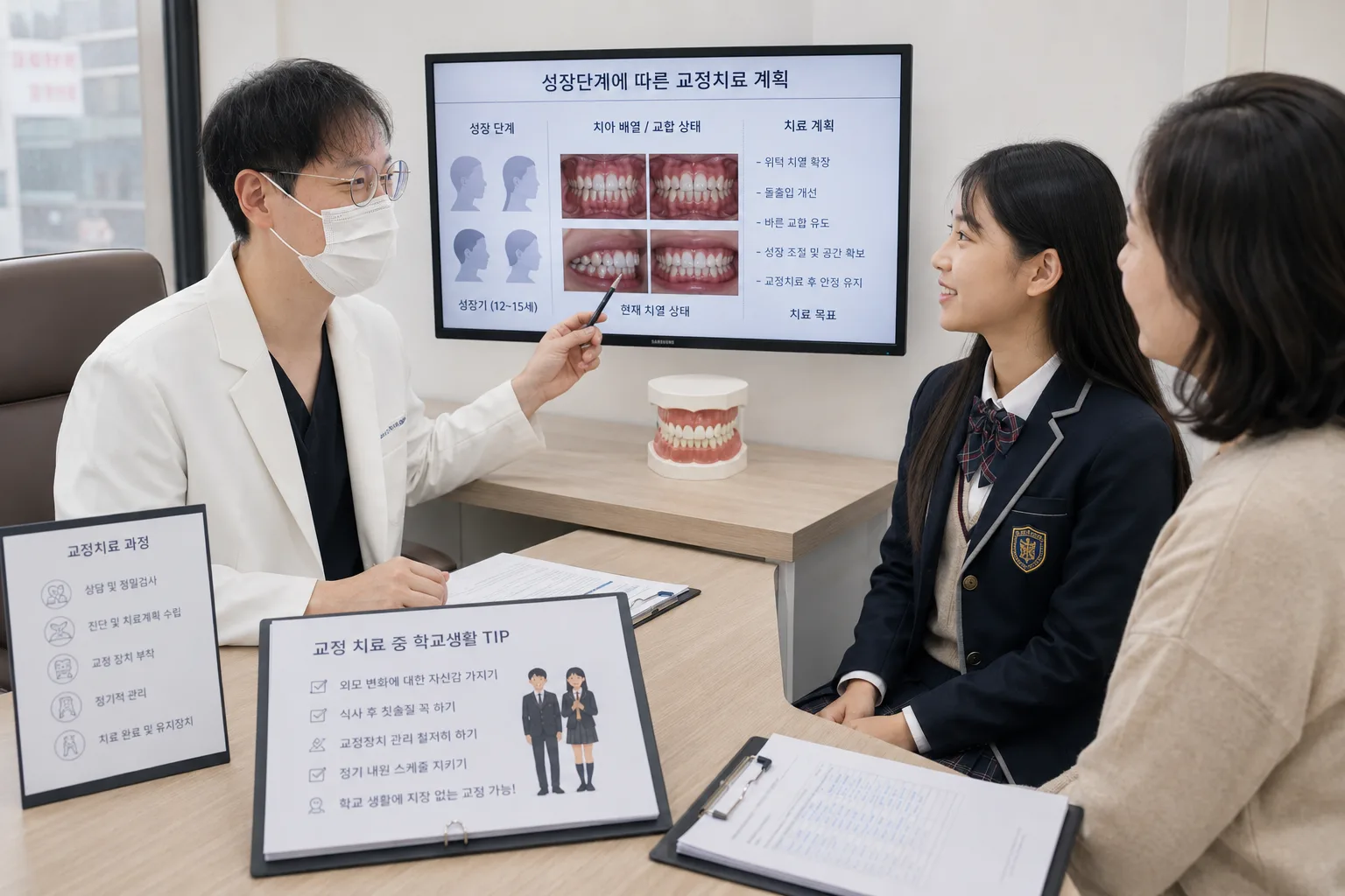 청소년 성장 단계에 따른 치아교정 상담 모습